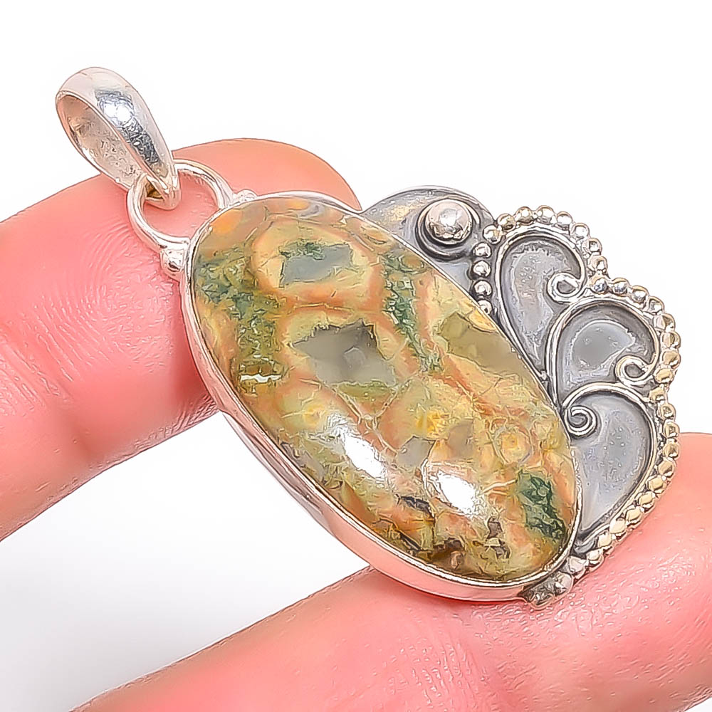 Rainforest Jasper 925 Sterling Silver Pendant, Handmade Pendant, Oval Pendant, Green Pendant, Unique Silver Pendant, Fine Pendant, Silver Jewelry Pendant