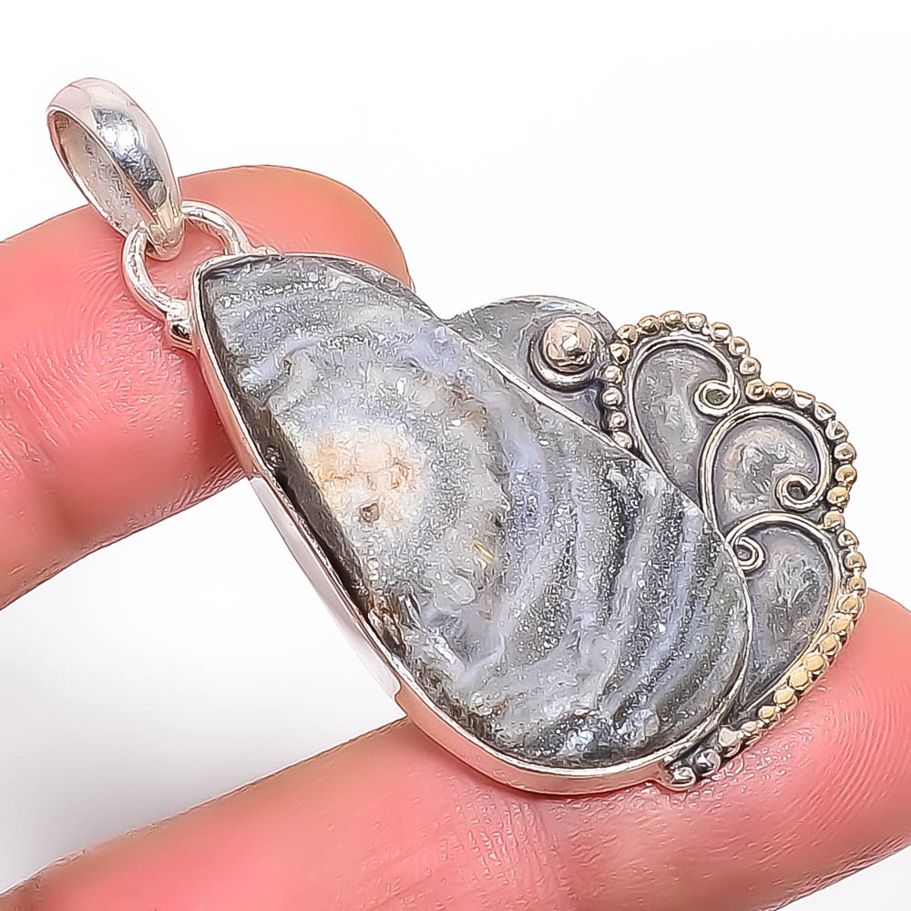 Desert Rose Drusy 925 Sterling Silver Pendant, Handmade Pendant, Pear Pendant, Silver Pendant, Unique Silver Pendant, Fine Pendant, Silver Jewelry Pendant