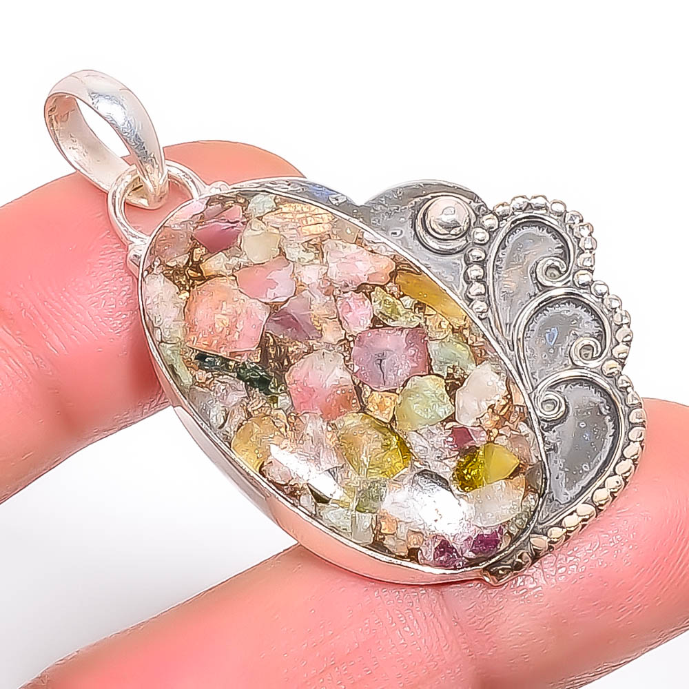 Copper Tourmaline 925 Sterling Silver Pendant, Handmade Pendant, Oval Pendant, Brown Pendant, Unique Silver Pendant, Fine Pendant, Silver Jewelry Pendant
