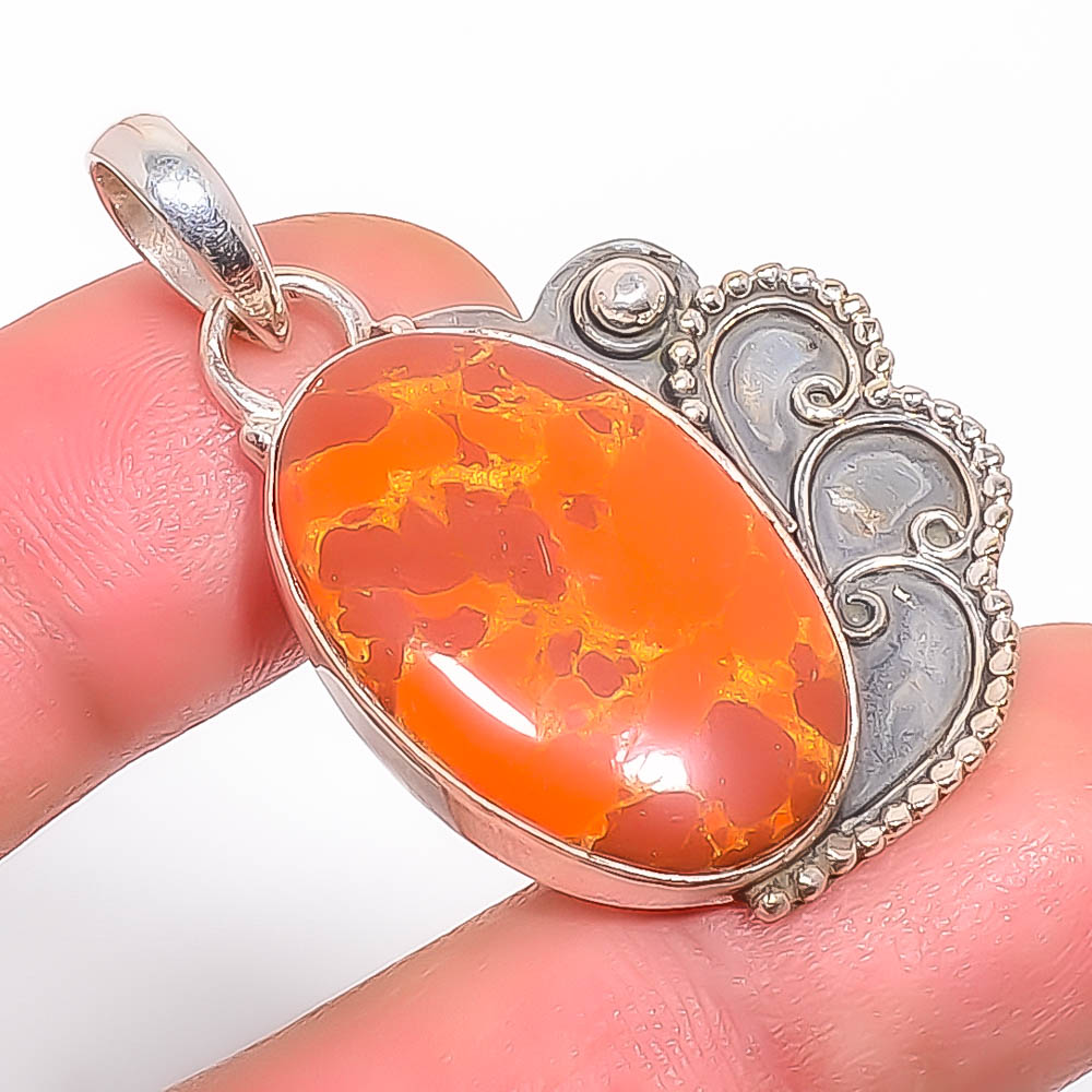 Copper Red Turquoise 925 Sterling Silver Pendant, Handmade Pendant, Oval Pendant, Red Pendant, Unique Silver Pendant, Fine Pendant, Silver Jewelry Pendant