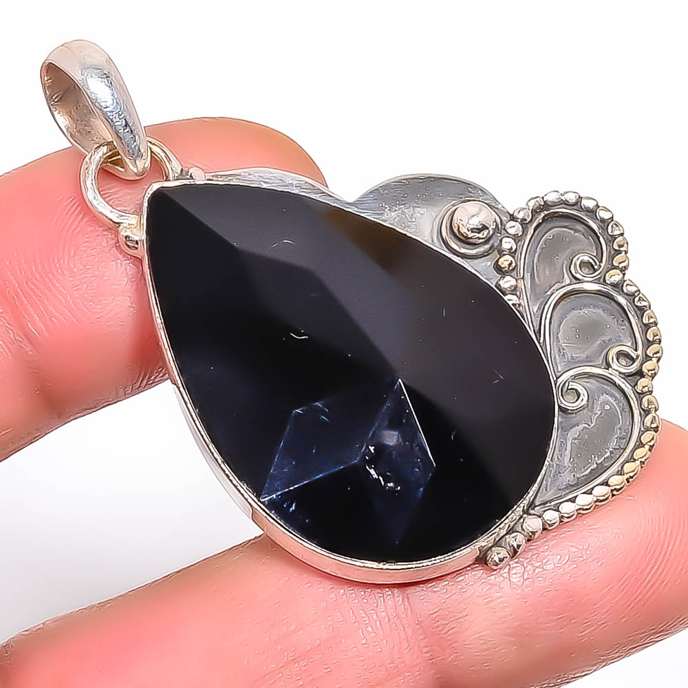 Black Onyx 925 Sterling Silver Pendant, Handmade Pendant, Pear Pendant, Black Pendant, Unique Silver Pendant, Fine Pendant, Silver Jewelry Pendant