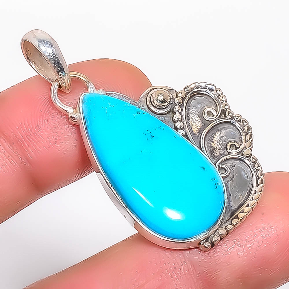 Magnesite Turquoise 925 Sterling Silver Pendant, Handmade Pendant, Pear Pendant, Blue Pendant, Unique Silver Pendant, Fine Pendant, Silver Jewelry Pendant