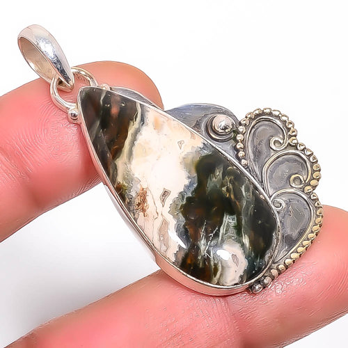 Ocean Jasper 925 Sterling Silver Pendant, Handmade Pendant, Pear Pendant, Green Pendant, Unique Silver Pendant, Fine Pendant, Silver Jewelry Pendant
