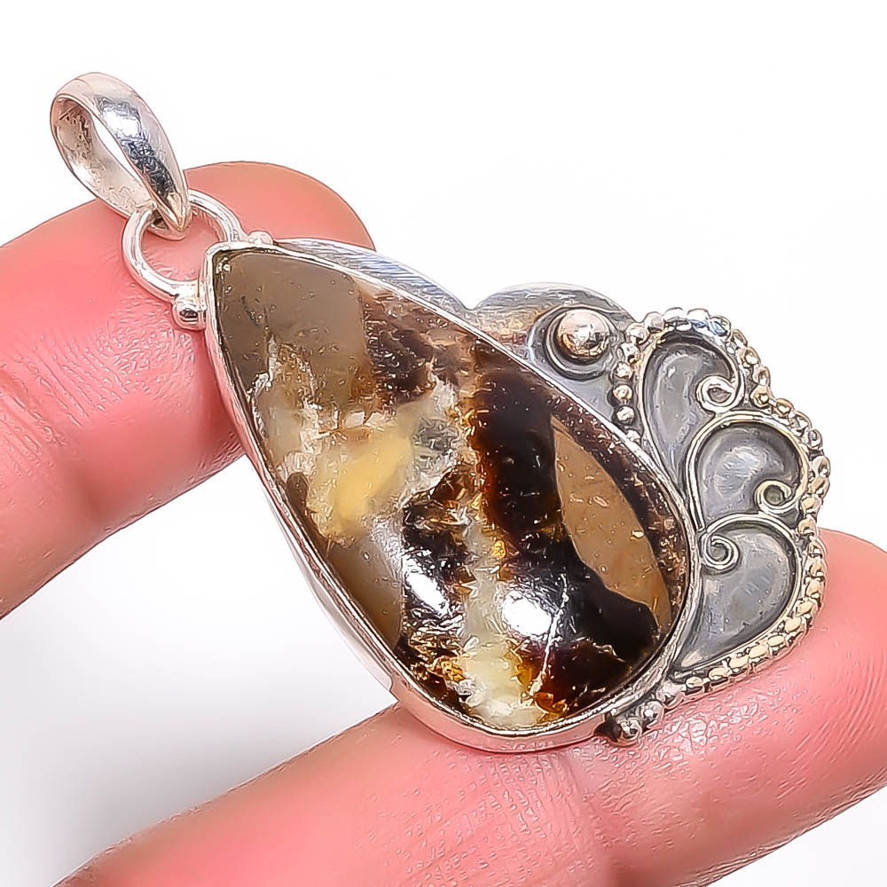 Septerian Stone 925 Sterling Silver Pendant, Handmade Pendant, Pear Pendant, Brown Pendant, Unique Silver Pendant, Fine Pendant, Silver Jewelry Pendant