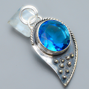Blue Topaz 925 Sterling Silver Pendant, Handmade Pendant, Round Pendant, Blue Pendant, Unique Silver Pendant, Fine Pendant, Silver Jewelry Pendant