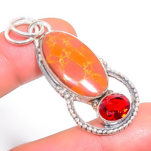 Copper Red Turquoise 925 Sterling Silver Pendant, Handmade Pendant, Oval Pendant, Red Pendant, Unique Silver Pendant, Fine Pendant, Silver Jewelry Pendant