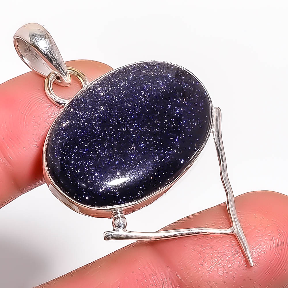 Blue Sunstone 925 Sterling Silver Pendant, Handmade Pendant, Oval Pendant, Blue Pendant, Unique Silver Pendant, Fine Pendant, Silver Jewelry Pendant