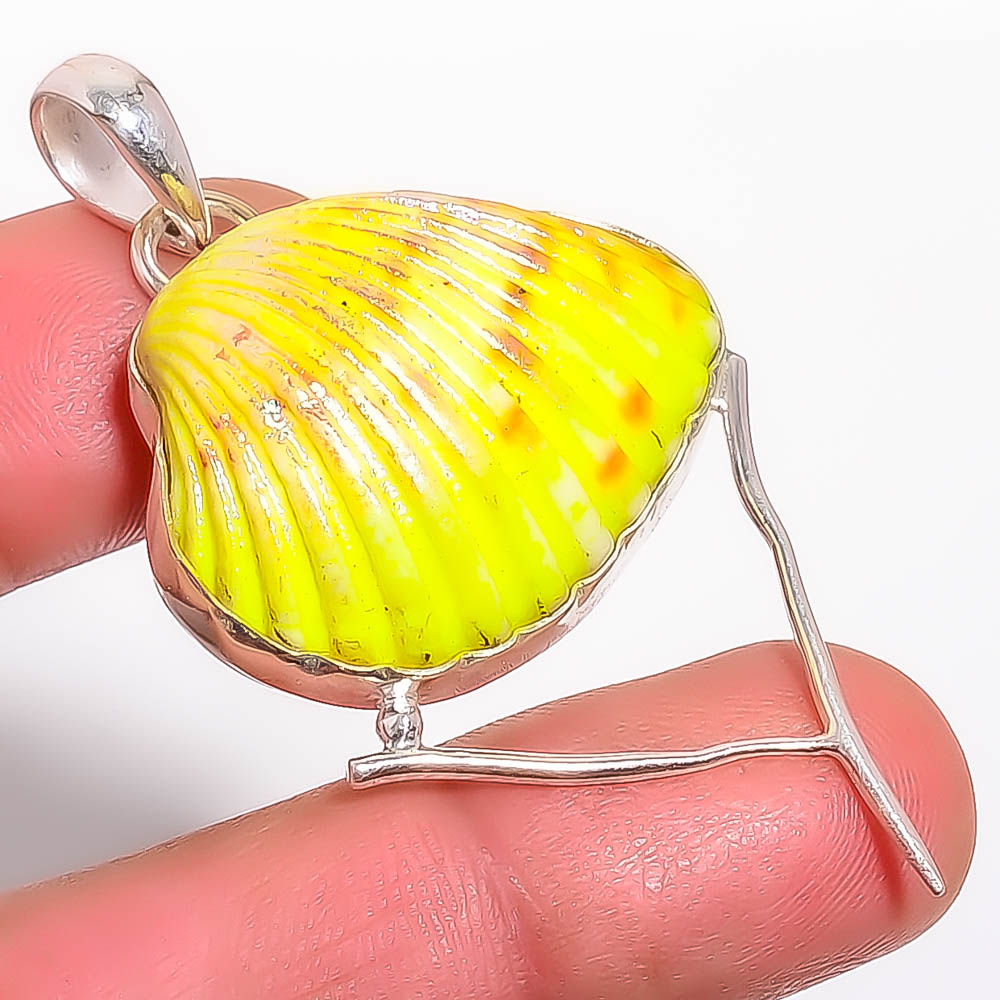 Titanium Oyester Shell 925 Sterling Silver Pendant, Handmade Pendant, Pear Pendant, Yellow Pendant, Unique Silver Pendant, Fine Pendant, Silver Jewelry Pendant