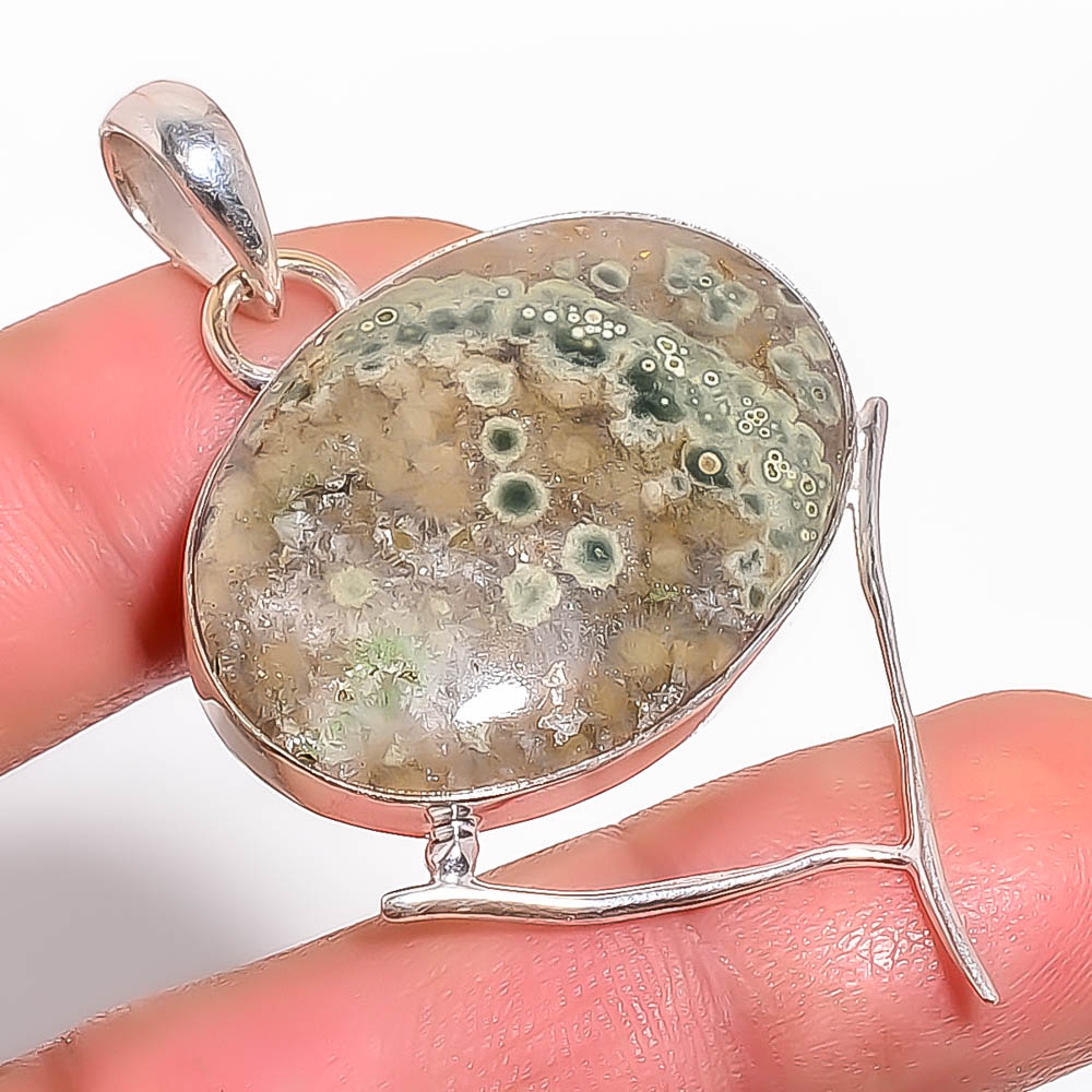 Ocean Jasper 925 Sterling Silver Pendant, Handmade Pendant, Oval Pendant, Green Pendant, Unique Silver Pendant, Fine Pendant, Silver Jewelry Pendant