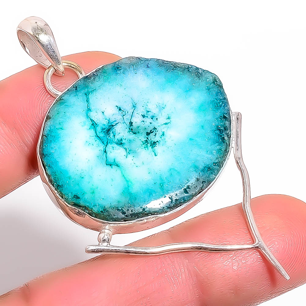 Blue Solar Quartz Eye 925 Sterling Silver Pendant, Handmade Pendant, Oval Pendant, Blue Pendant, Unique Silver Pendant, Fine Pendant, Silver Jewelry Pendant