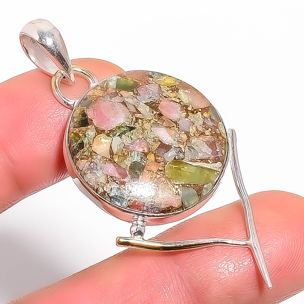Copper Tourmaline 925 Sterling Silver Pendant, Handmade Pendant, Round Pendant, Brown Pendant, Unique Silver Pendant, Fine Pendant, Silver Jewelry Pendant