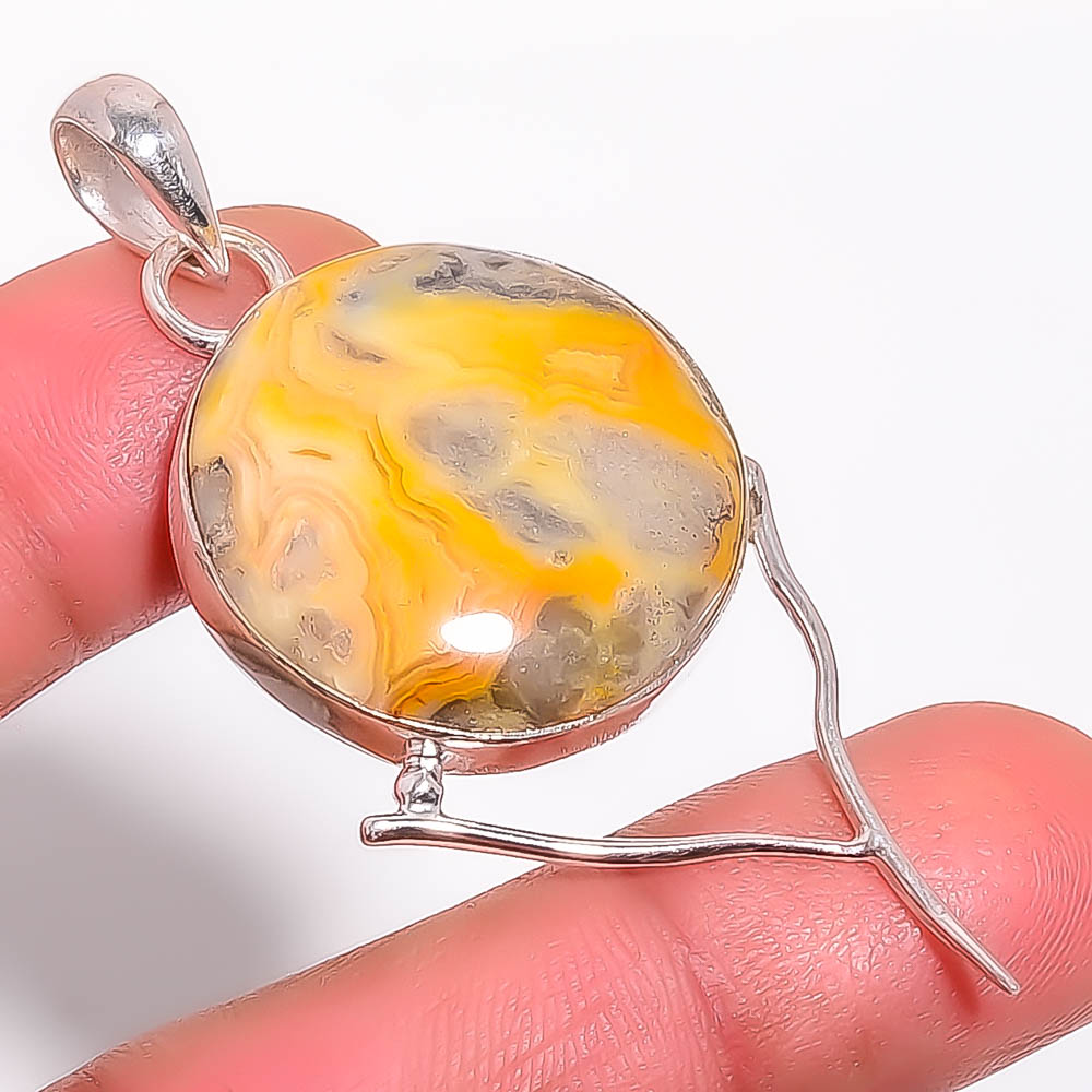 Crazy Lace Agate 925 Sterling Silver Pendant, Handmade Pendant, Round Pendant, Brown Pendant, Unique Silver Pendant, Fine Pendant, Silver Jewelry Pendant