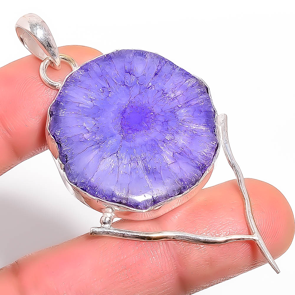 Purple Solar Quartz Eye 925 Sterling Silver Pendant, Handmade Pendant, Round Pendant, Purple Pendant, Unique Silver Pendant, Fine Pendant, Silver Jewelry Pendant