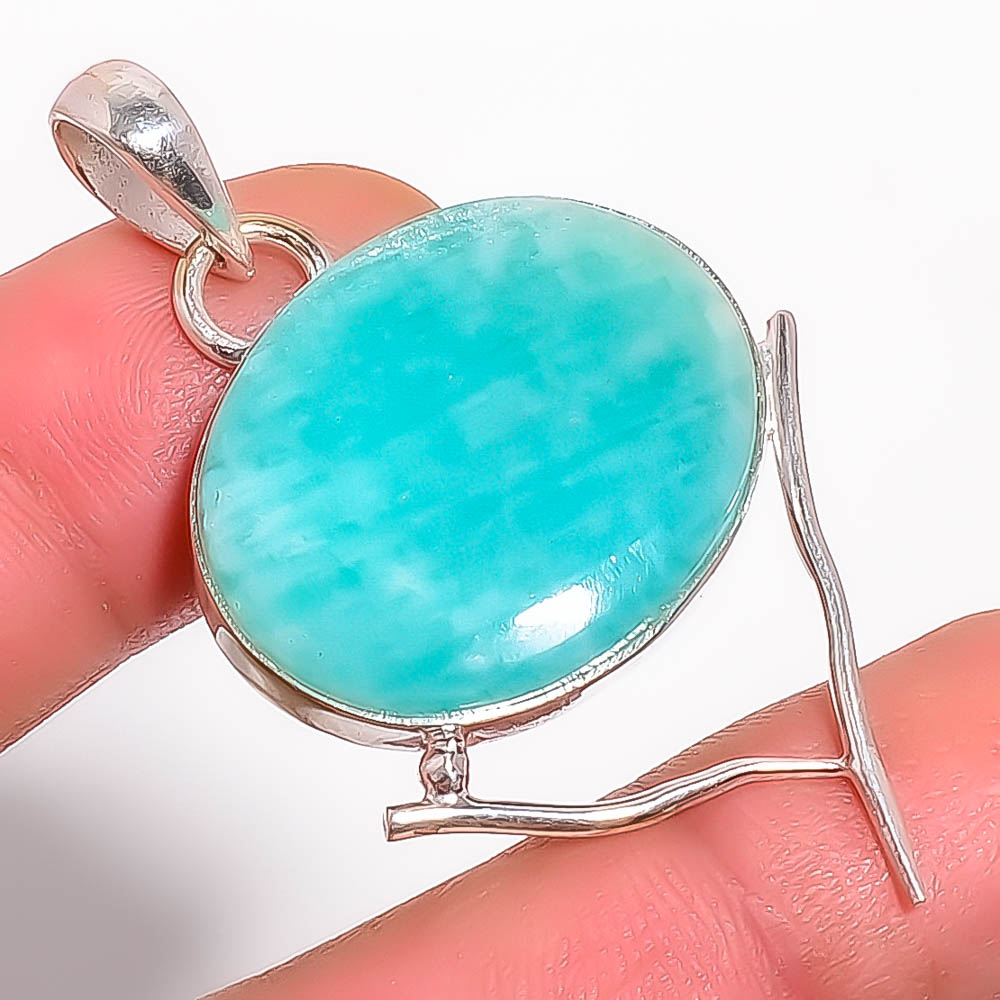 Amazonite 925 Sterling Silver Pendant, Handmade Pendant, Oval Pendant, Green Pendant, Unique Silver Pendant, Fine Pendant, Silver Jewelry Pendant