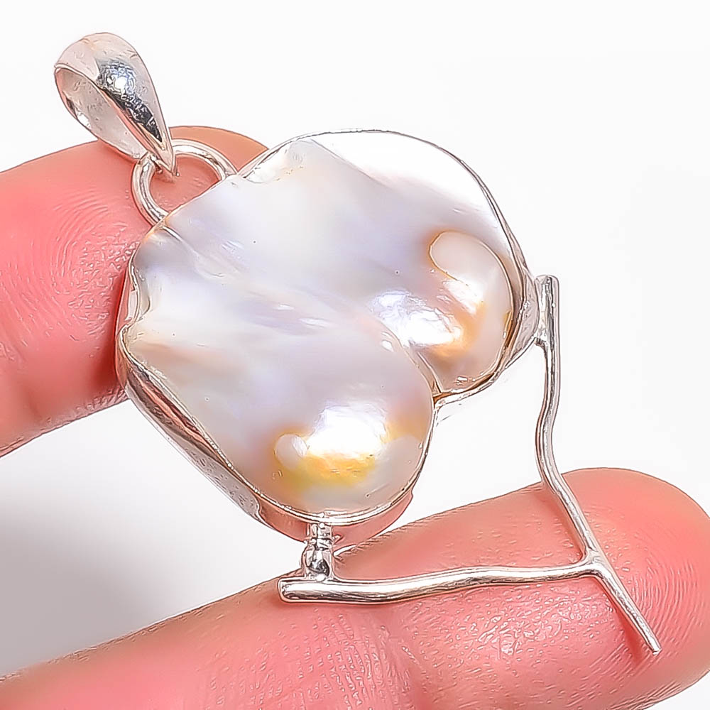 Blister Pearl 925 Sterling Silver Pendant, Handmade Pendant, Fancy Pendant, Yellow Pendant, Unique Silver Pendant, Fine Pendant, Silver Jewelry Pendant