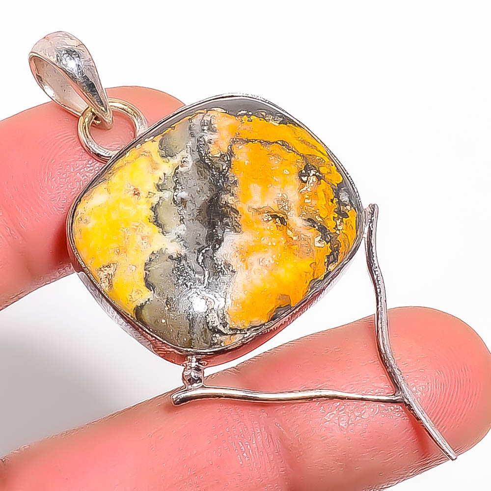Bumble Bee Jasper 925 Sterling Silver Pendant, Handmade Pendant, Cushion Pendant, Yellow Pendant, Unique Silver Pendant, Fine Pendant, Silver Jewelry Pendant