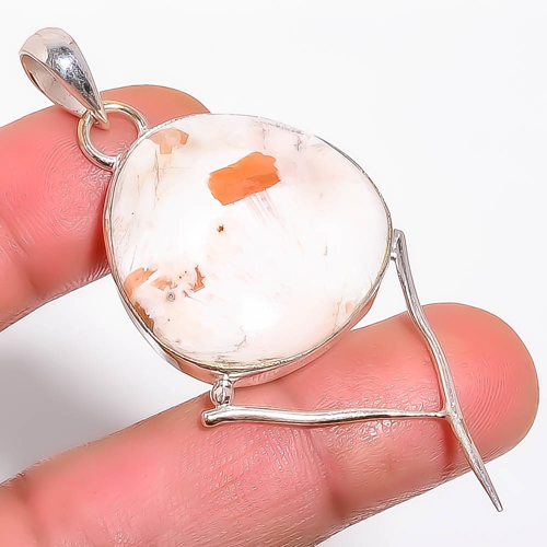 Orange Scolecite 925 Sterling Silver Pendant, Handmade Pendant, Pear Pendant, Orange Pendant, Unique Silver Pendant, Fine Pendant, Silver Jewelry Pendant
