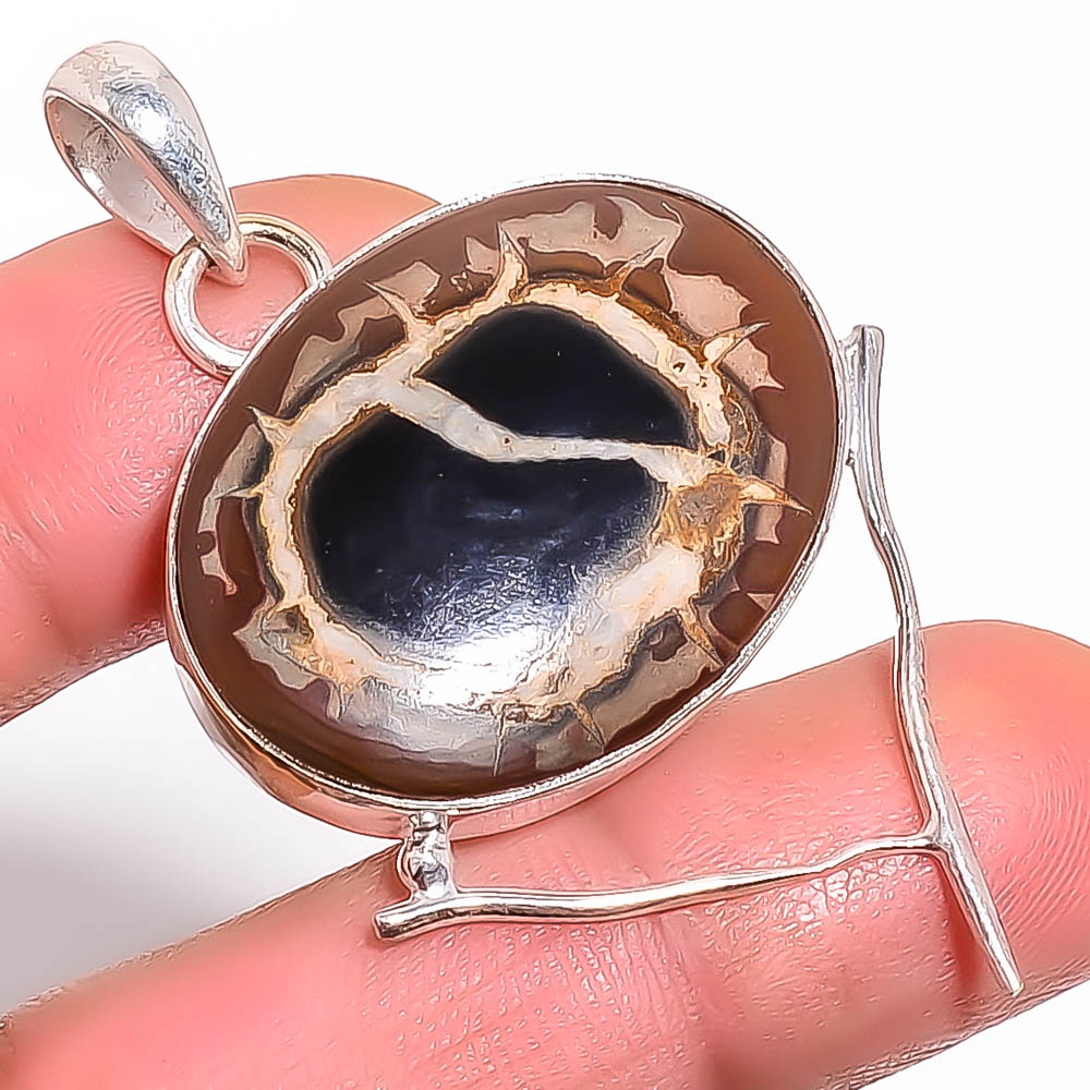 Septarian Stone 925 Sterling Silver Pendant, Handmade Pendant, Oval Pendant, Brown Pendant, Unique Silver Pendant, Fine Pendant, Silver Jewelry Pendant