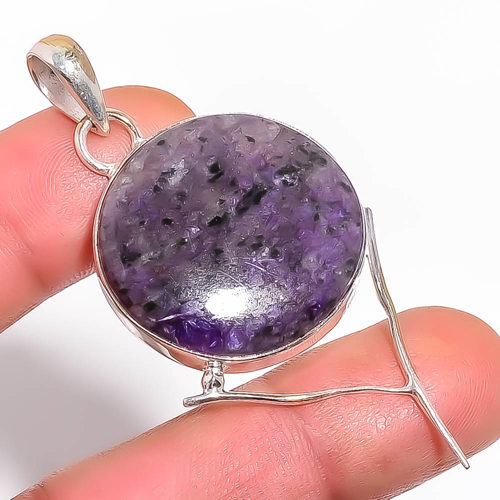 Charoite 925 Sterling Silver Pendant, Handmade Pendant, Round Pendant, Purple Pendant, Unique Silver Pendant, Fine Pendant, Silver Jewelry Pendant