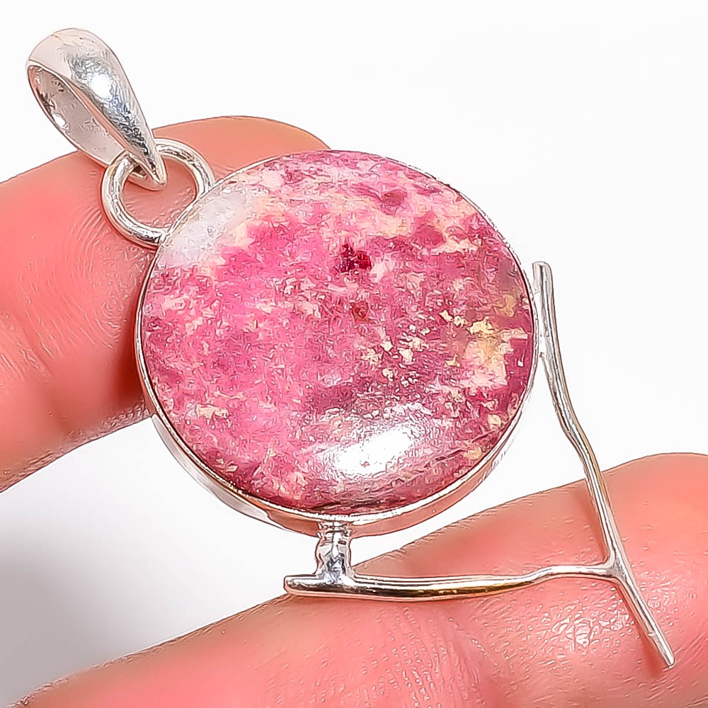 Pink Thulite 925 Sterling Silver Pendant, Handmade Pendant, Round Pendant, Pink Pendant, Unique Silver Pendant, Fine Pendant, Silver Jewelry Pendant