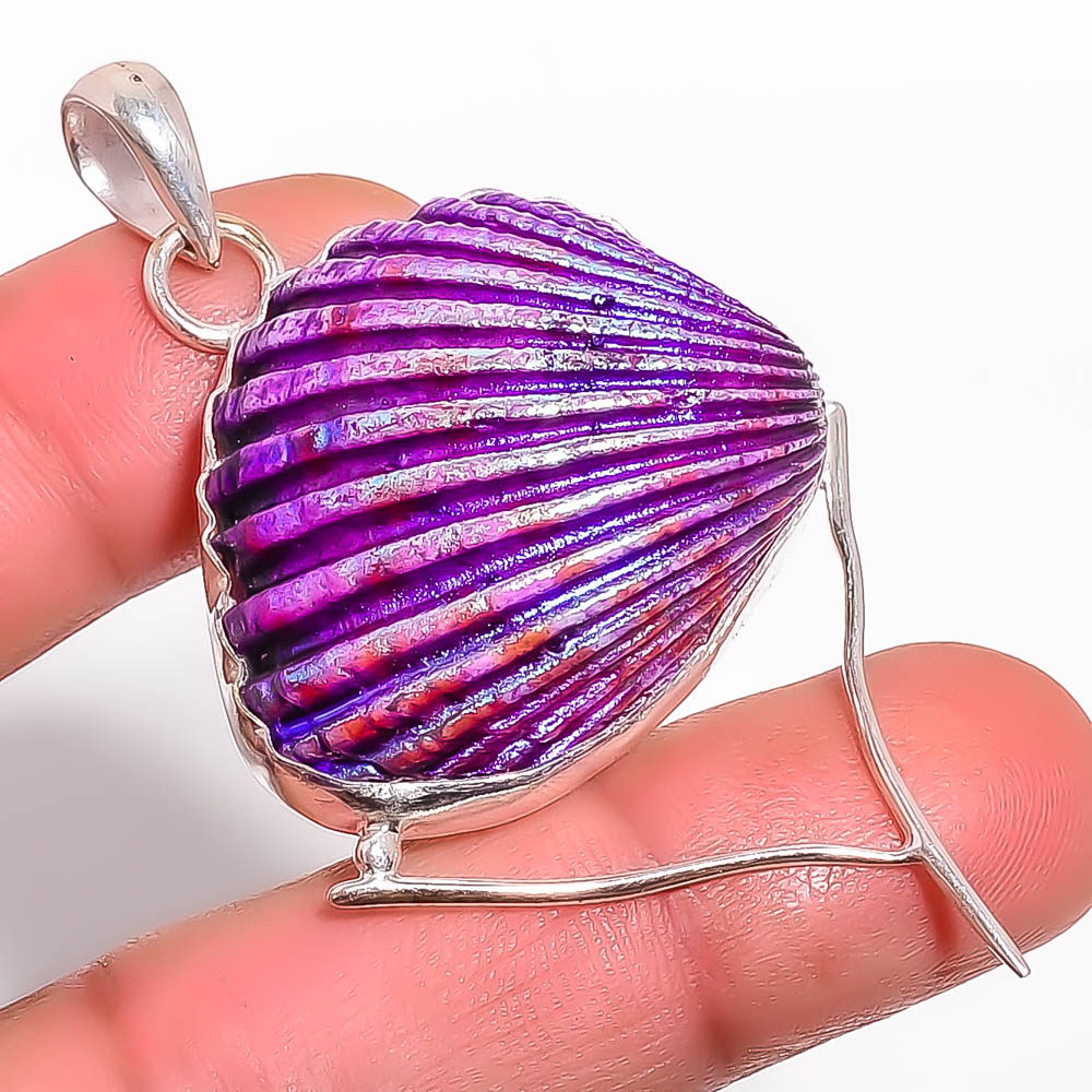 Titanium Oyester Shell 925 Sterling Silver Pendant, Handmade Pendant, Pear Pendant, Pink Pendant, Unique Silver Pendant, Fine Pendant, Silver Jewelry Pendant