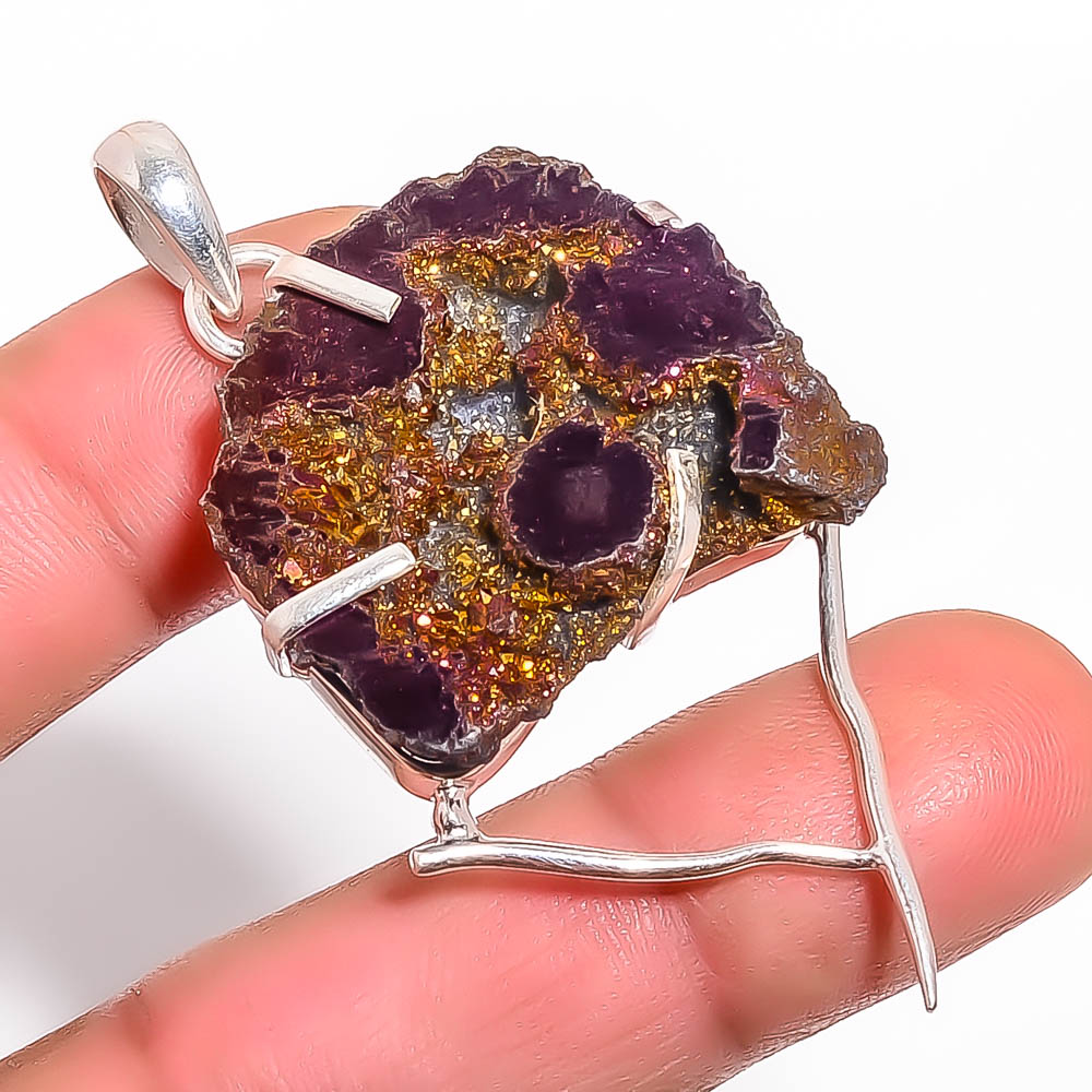 Titanium Agate Drusy 925 Sterling Silver Pendant, Handmade Pendant, Fancy Pendant, Brown Pendant, Unique Silver Pendant, Fine Pendant, Silver Jewelry Pendant