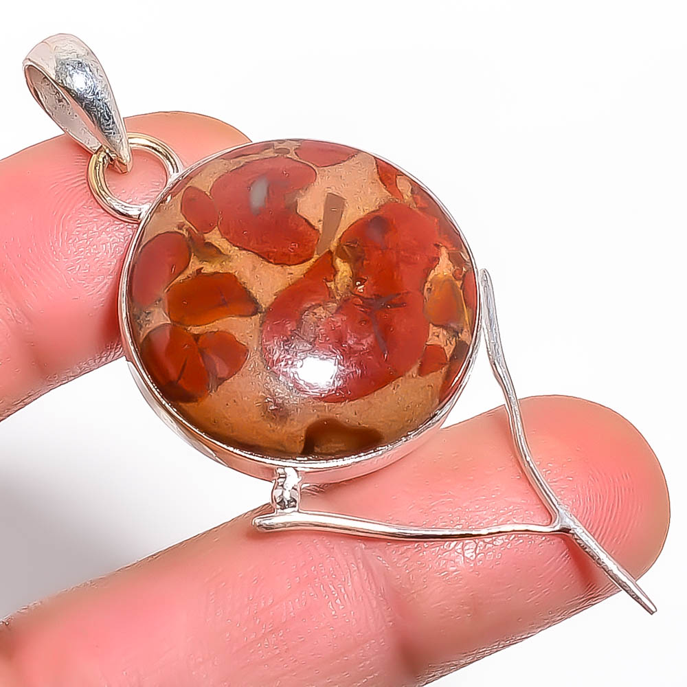 Rhyolite Jasper 925 Sterling Silver Pendant, Handmade Pendant, Round Pendant, Red Pendant, Unique Silver Pendant, Fine Pendant, Silver Jewelry Pendant