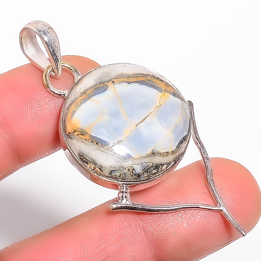 Malingano Jasper 925 Sterling Silver Pendant, Handmade Pendant, Round Pendant, Orange Pendant, Unique Silver Pendant, Fine Pendant, Silver Jewelry Pendant