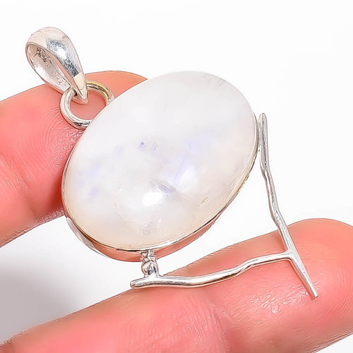 Rainbow Moonstone 925 Sterling Silver Pendant, Handmade Pendant, Oval Pendant, White Pendant, Unique Silver Pendant, Fine Pendant, Silver Jewelry Pendant