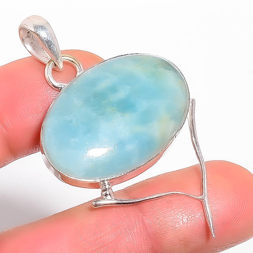 Aquamarine 925 Sterling Silver Pendant, Handmade Pendant, Oval Pendant, Blue Pendant, Unique Silver Pendant, Fine Pendant, Silver Jewelry Pendant