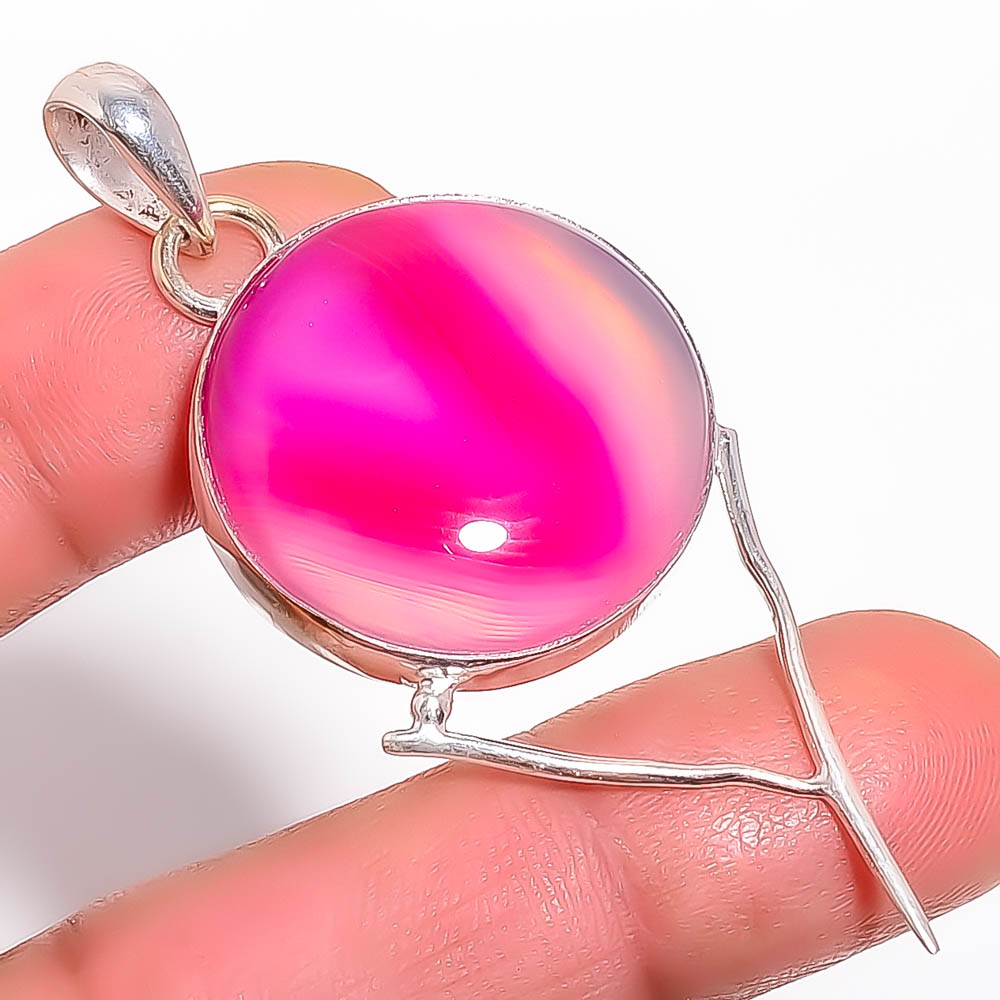 Pink Botswana Agate 925 Sterling Silver Pendant, Handmade Pendant, Round Pendant, Pink Pendant, Unique Silver Pendant, Fine Pendant, Silver Jewelry Pendant