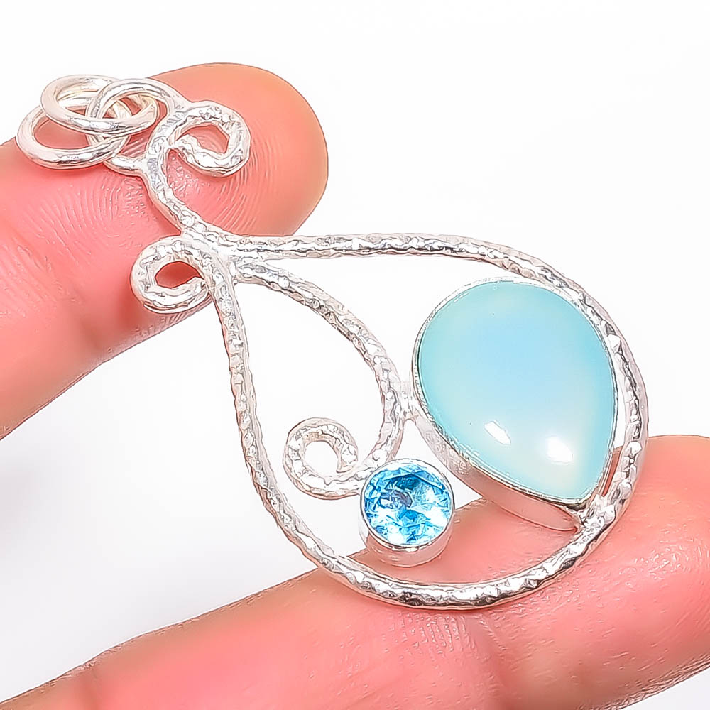 Chalcedony 925 Sterling Silver Pendant, Handmade Pendant, Pear Pendant, Blue Pendant, Unique Silver Pendant, Fine Pendant, Silver Jewelry Pendant