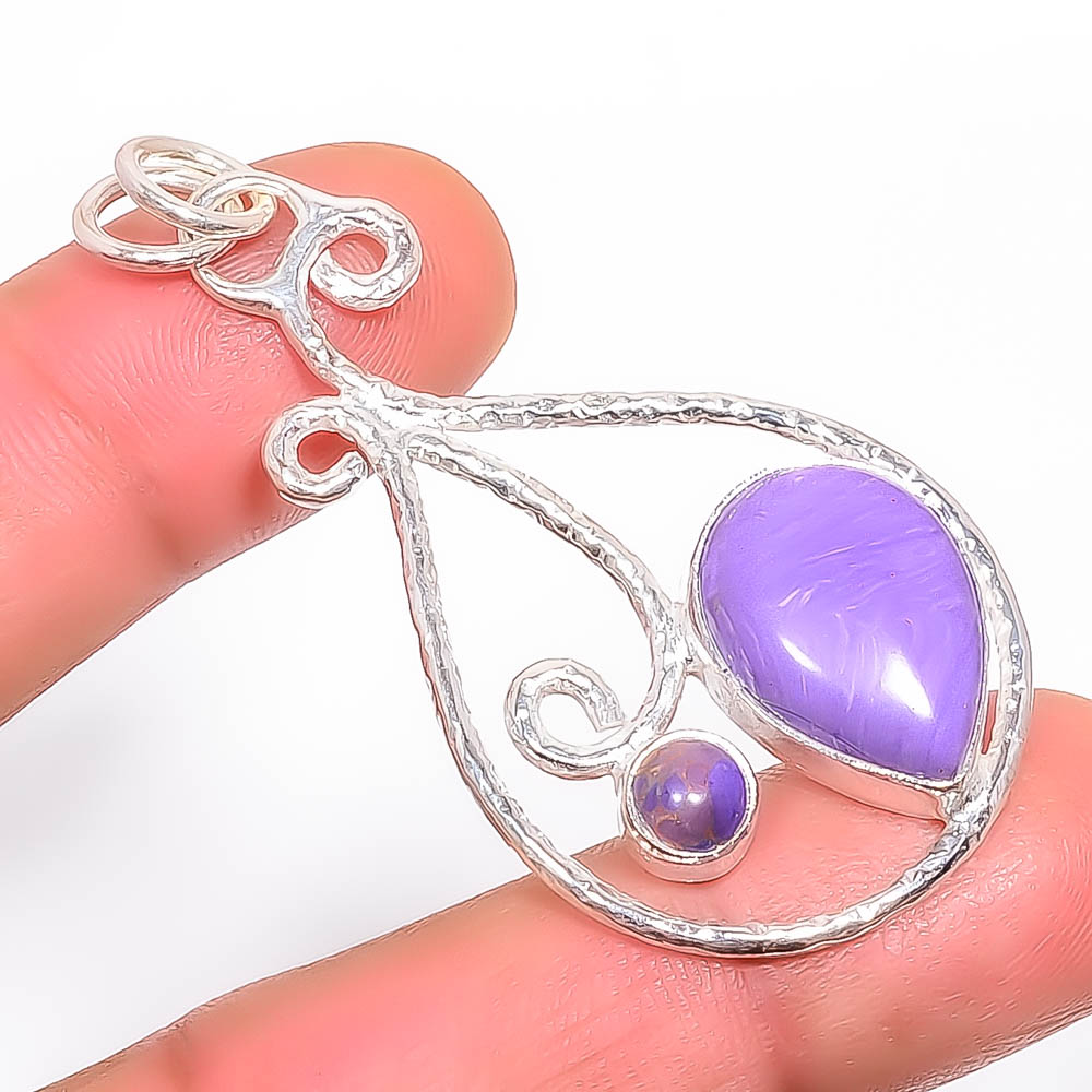 Charoite & Copper Purple Turquoise 925 Sterling Silver Pendant, Handmade Pendant, Pear Pendant, Purple Pendant, Unique Silver Pendant, Fine Pendant, Silver Jewelry Pendant