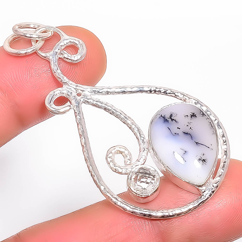 Dendritic Opal 925 Sterling Silver Pendant, Handmade Pendant, Pear Pendant, White Pendant, Unique Silver Pendant, Fine Pendant, Silver Jewelry Pendant