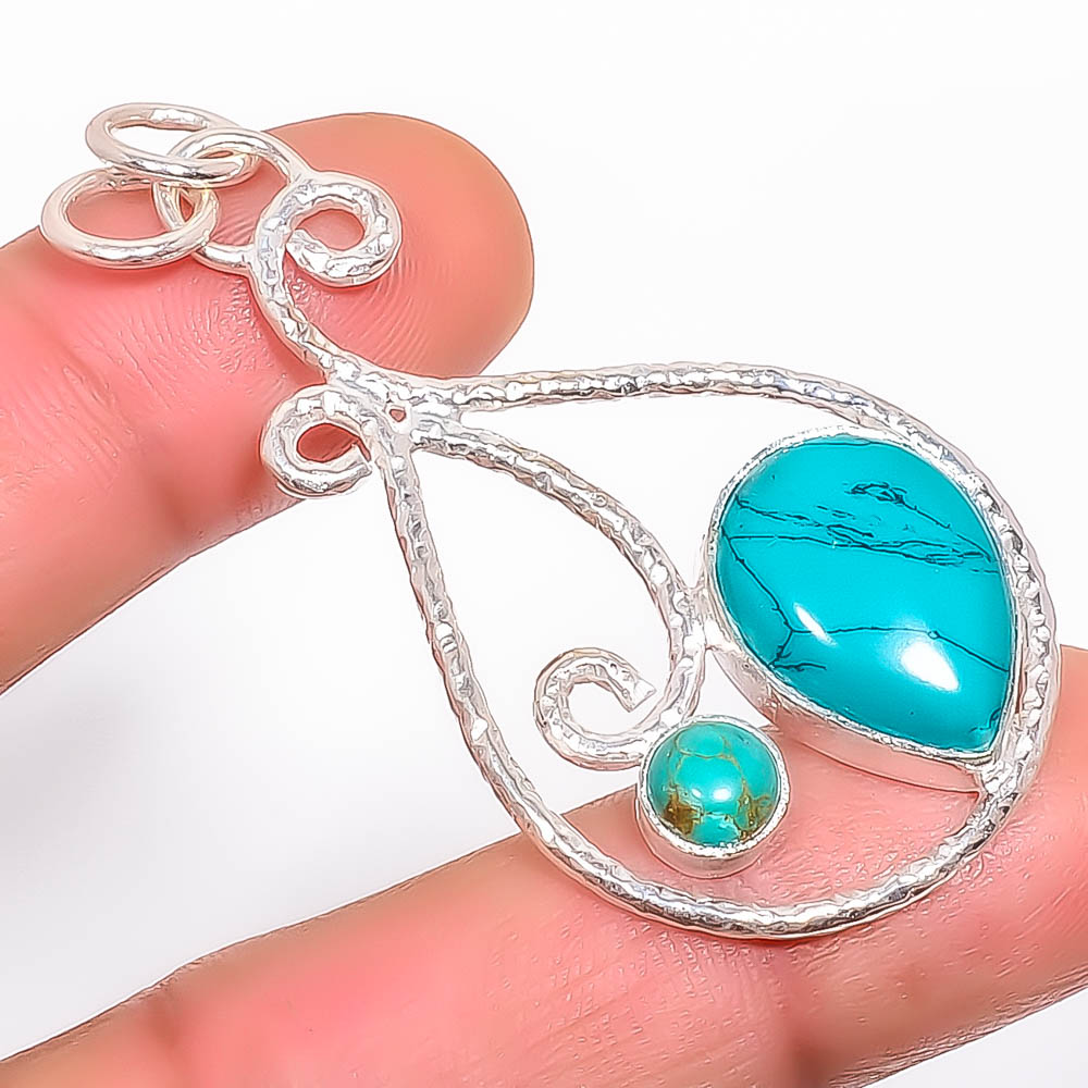 Turquoise 925 Sterling Silver Pendant, Handmade Pendant, Pear Pendant, Blue Pendant, Unique Silver Pendant, Fine Pendant, Silver Jewelry Pendant