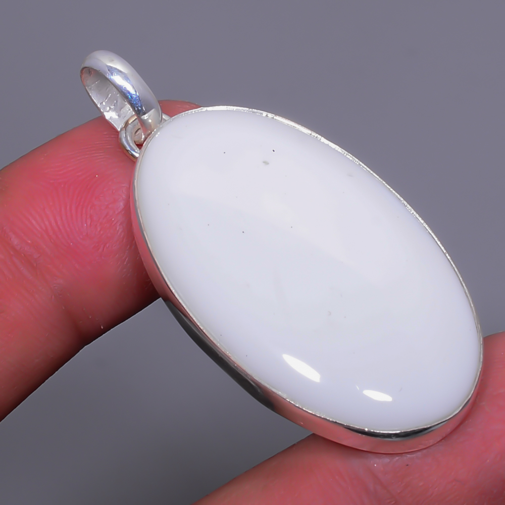 White Coral 925 Sterling Silver Pendant, Handmade Pendant, Oval Pendant, White Pendant, Unique Silver Pendant, Fine Pendant, Silver Jewelry Pendant
