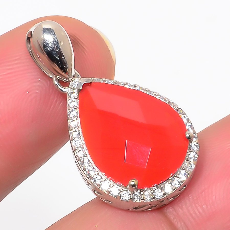 Carnelian & Cz 925 Sterling Silver Pendant, Handmade Pendant, Pear Pendant, Red Pendant, Unique Silver Pendant, Fine Pendant, Silver Jewelry Pendant
