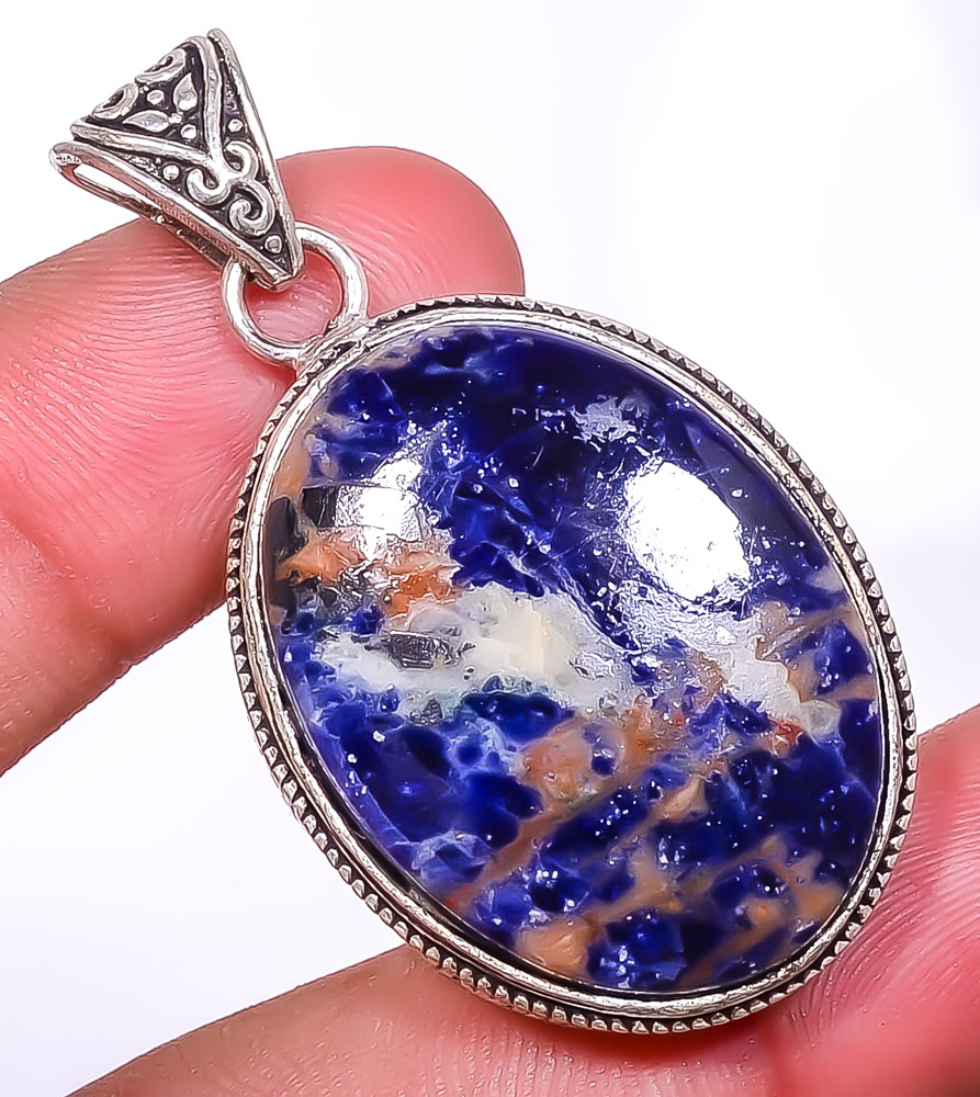 Orange Sodalite 925 Sterling Silver Pendant, Handmade Pendant, Oval Pendant, Blue Pendant, Unique Silver Pendant, Fine Pendant, Silver Jewelry Pendant