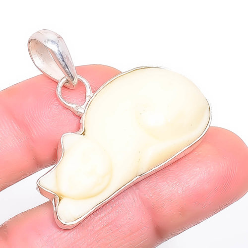 Cat Clay 925 Sterling Silver Pendant, Handmade Pendant, Fancy Pendant, Yellow Pendant, Unique Silver Pendant, Fine Pendant, Silver Jewelry Pendant