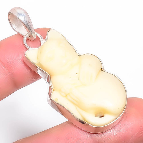 Cat Clay 925 Sterling Silver Pendant, Handmade Pendant, Fancy Pendant, Yellow Pendant, Unique Silver Pendant, Fine Pendant, Silver Jewelry Pendant