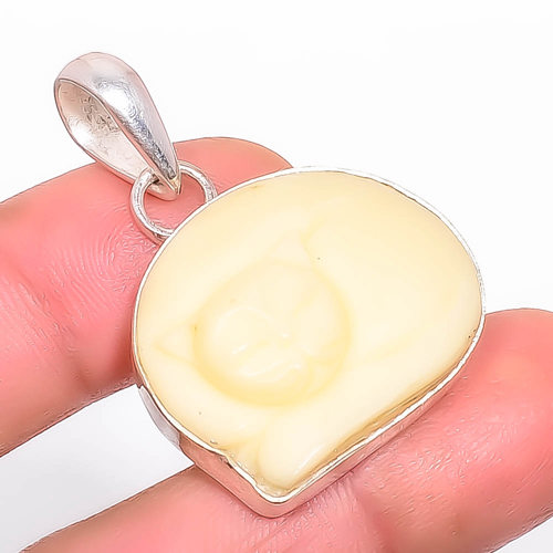Cat Clay 925 Sterling Silver Pendant, Handmade Pendant, Fancy Pendant, Yellow Pendant, Unique Silver Pendant, Fine Pendant, Silver Jewelry Pendant
