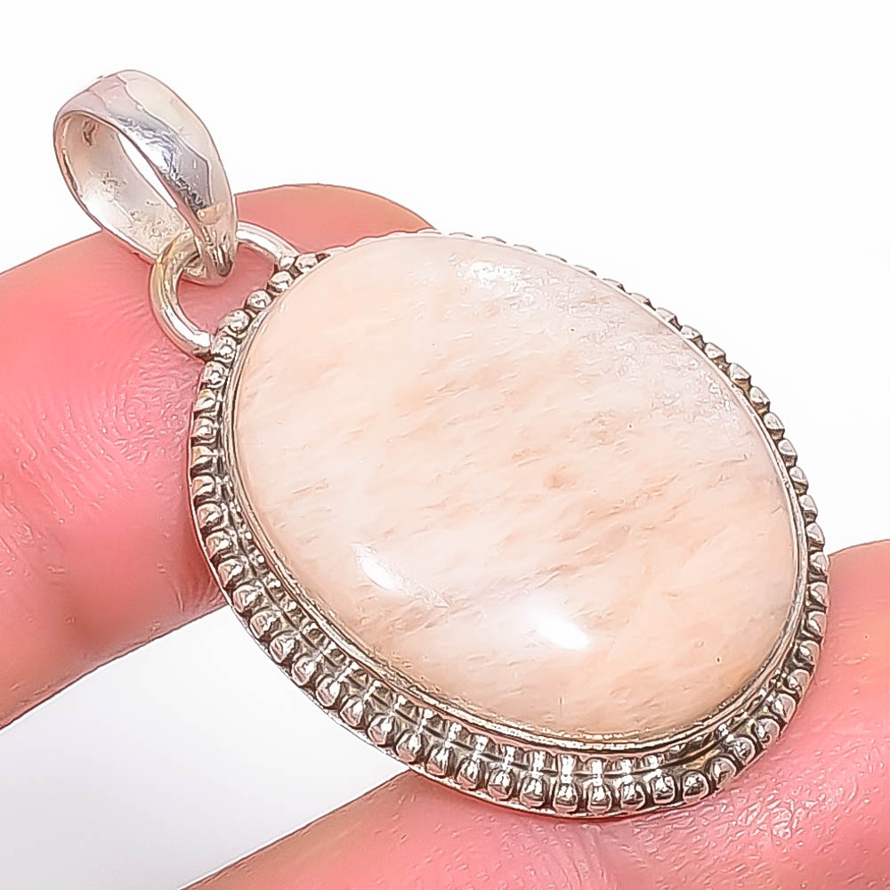 Amazonite - Beige 925 Sterling Silver Pendant, Handmade Pendant, Oval Pendant, Beige Pendant, Unique Silver Pendant, Fine Pendant, Silver Jewelry Pendant
