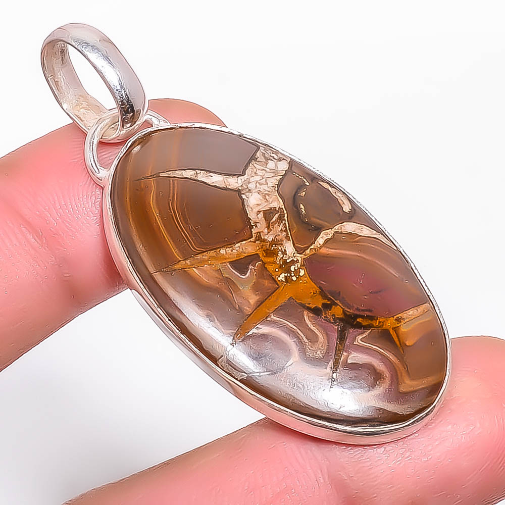 Septarian Stone 925 Sterling Silver Pendant, Handmade Pendant, Oval Pendant, Brown Pendant, Unique Silver Pendant, Fine Pendant, Silver Jewelry Pendant