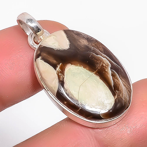 Petrified Peanut Wood Jasper 925 Sterling Silver Pendant, Handmade Pendant, Oval Pendant, Brown Pendant, Unique Silver Pendant, Fine Pendant, Silver Jewelry Pendant