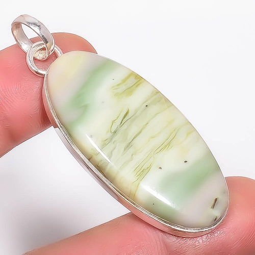 Serpentine 925 Sterling Silver Pendant, Handmade Pendant, Oval Pendant, Green Pendant, Unique Silver Pendant, Fine Pendant, Silver Jewelry Pendant