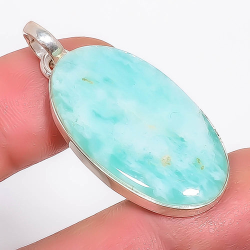 Amazonite 925 Sterling Silver Pendant, Handmade Pendant, Oval Pendant, Green Pendant, Unique Silver Pendant, Fine Pendant, Silver Jewelry Pendant