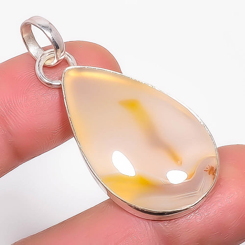 Yellow Banded Agate 925 Sterling Silver Pendant, Handmade Pendant, Pear Pendant, Yellow Pendant, Unique Silver Pendant, Fine Pendant, Silver Jewelry Pendant
