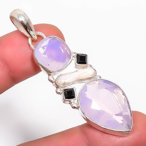 Milky Opal & Biwa Pearl 925 Sterling Silver Pendant, Handmade Pendant, Pear Pendant, White Pendant, Unique Silver Pendant, Fine Pendant, Silver Jewelry Pendant