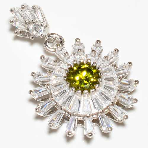 Peridot & Cz 925 Sterling Silver Pendant, Handmade Pendant, Round Pendant, Green Pendant, Unique Silver Pendant, Fine Pendant, Silver Jewelry Pendant