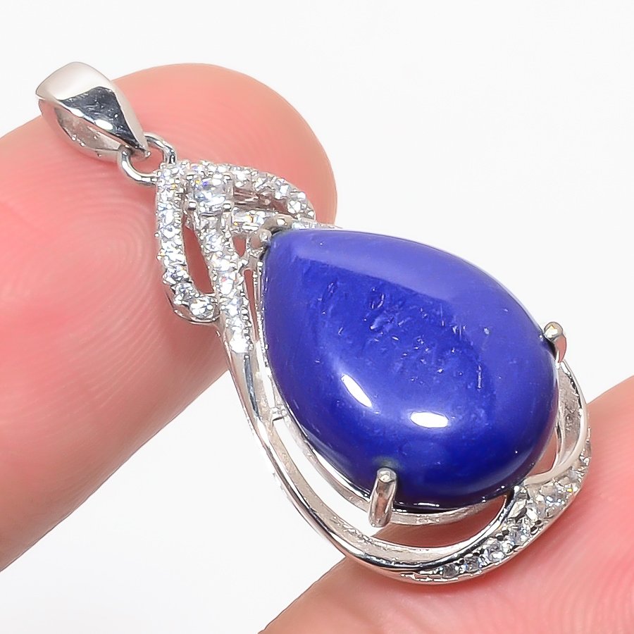 Lapis Lazuli & Cz 925 Sterling Silver Pendant, Handmade Pendant, Pear Pendant, Blue Pendant, Unique Silver Pendant, Fine Pendant, Silver Jewelry Pendant
